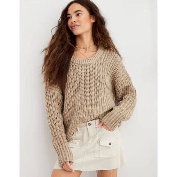 aerie Sweaters - AERIE WIDE RIB CREW SWEATER Medium